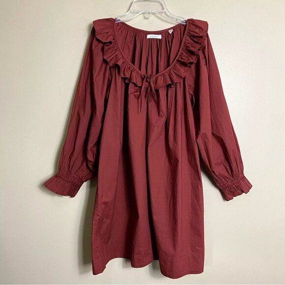Doen Jillian Ruffle Mini Red Dress in Mahogany - Picture 1 of 8
